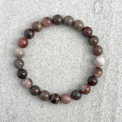 Modern Petrified Wood Bead Bracelet for Men