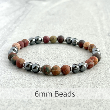 Matte Picasso Jasper and Hematite Beaded Bracelet