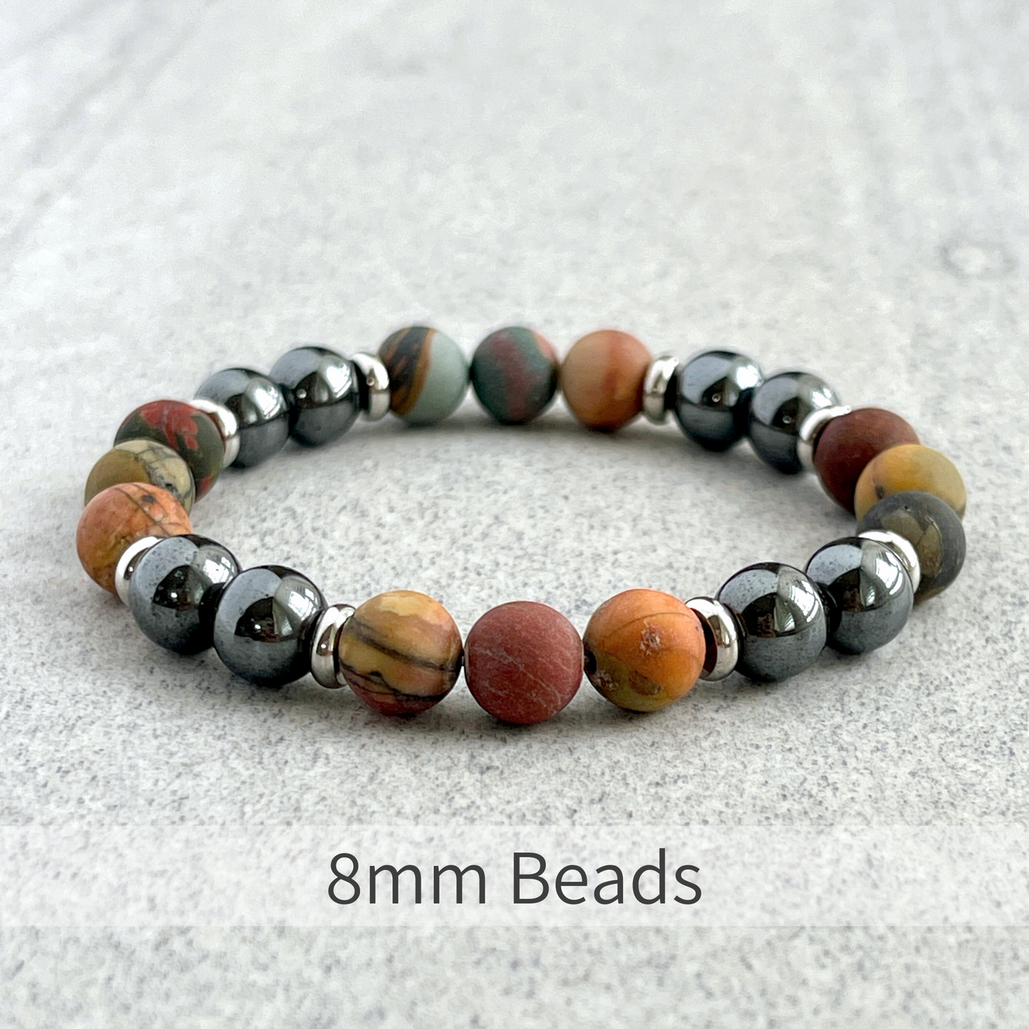 Matte Picasso Jasper and Hematite Beaded Bracelet