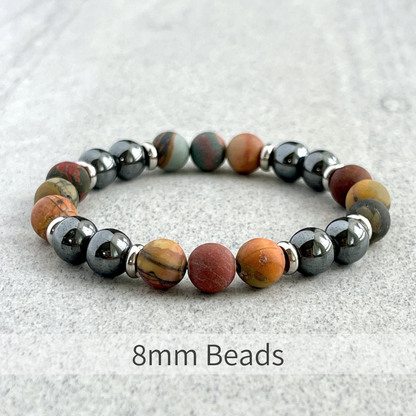 Matte Picasso Jasper and Hematite Beaded Bracelet