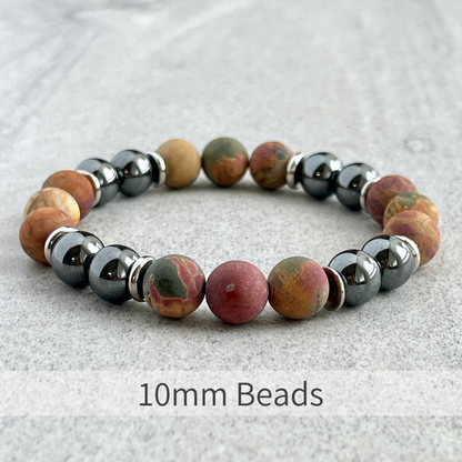 Matte Picasso Jasper and Hematite Beaded Bracelet