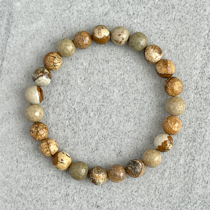 Faceted Picture Jasper Beaded Bracelet