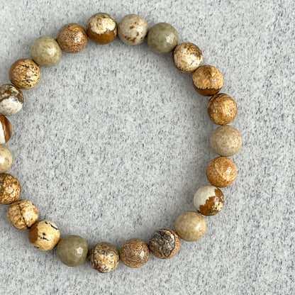 Faceted Picture Jasper Beaded Bracelet