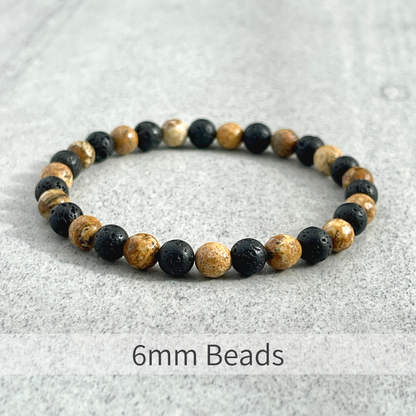 Faceted Picture Jasper and Black Lava Beaded Bracelet