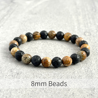 Faceted Picture Jasper and Black Lava Beaded Bracelet