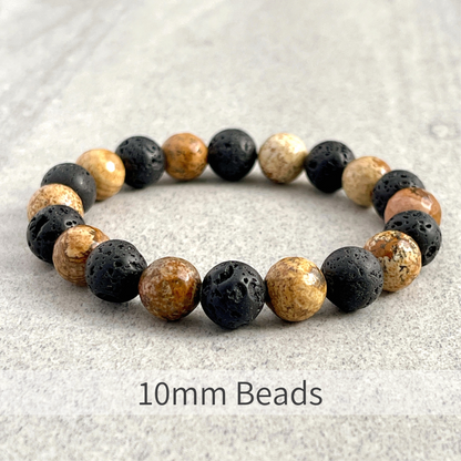 Faceted Picture Jasper and Black Lava Beaded Bracelet