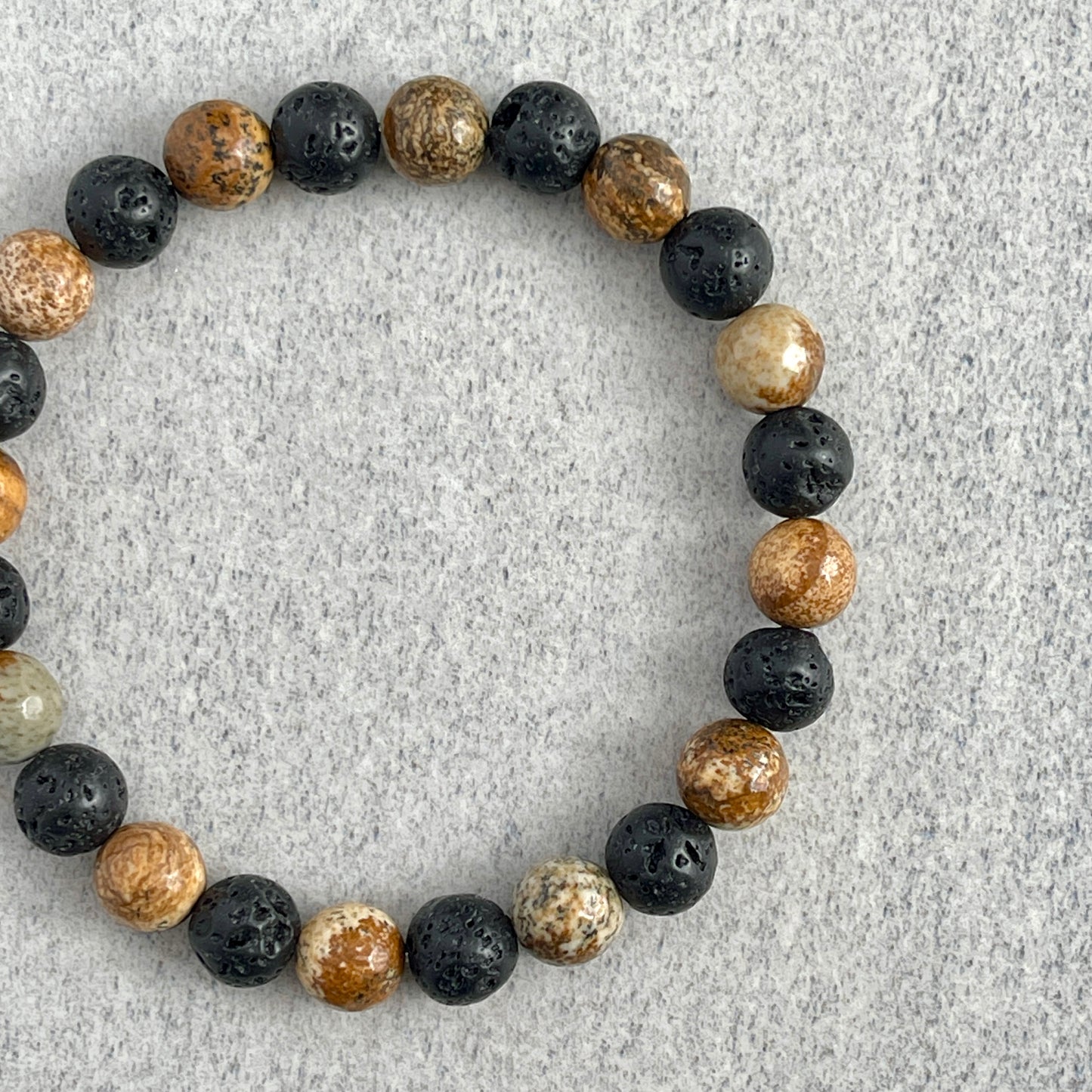 Faceted Picture Jasper and Black Lava Beaded Bracelet