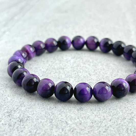 Purple Tiger Eye Beaded Stretch Bracelet