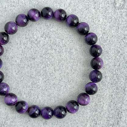 Purple Tiger Eye Beaded Stretch Bracelet