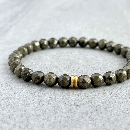 Faceted Pyrite Beaded Bracelet with Brass Accent