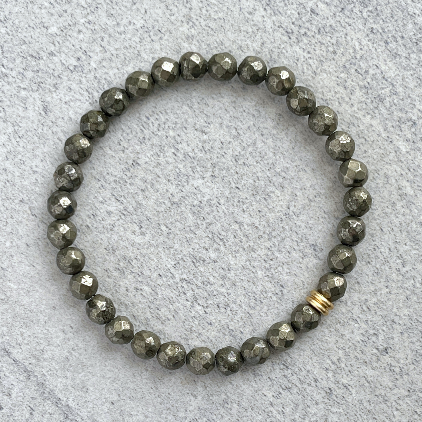 Faceted Pyrite Beaded Bracelet with Brass Accent