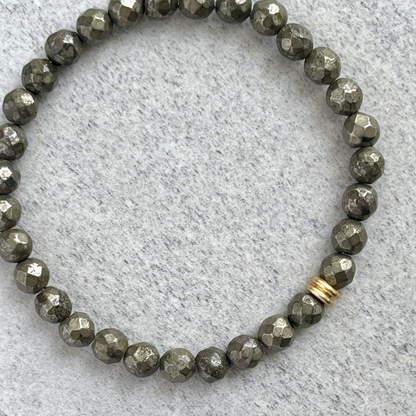 Faceted Pyrite Beaded Bracelet with Brass Accent