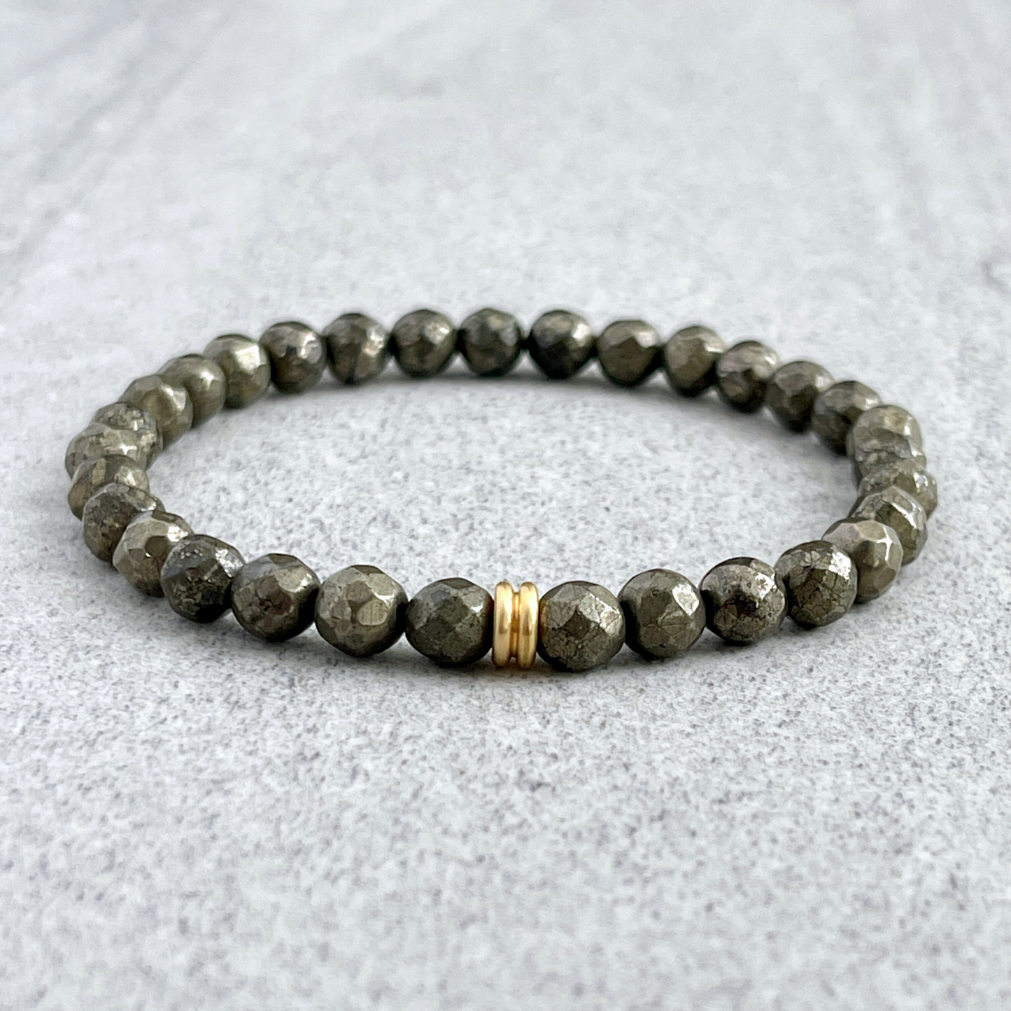 Faceted Pyrite Beaded Bracelet with Brass Accent