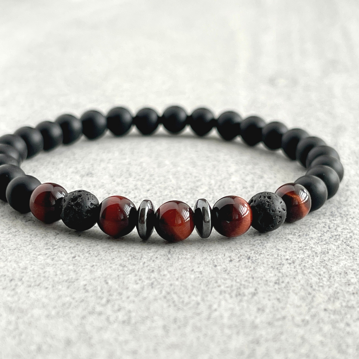 Matte Onyx, Red Tiger Eye, Black Lava with Hematite Bracelet