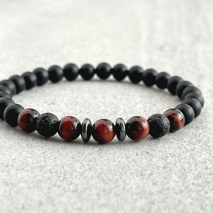 Matte Onyx, Red Tiger Eye, Black Lava with Hematite Bracelet