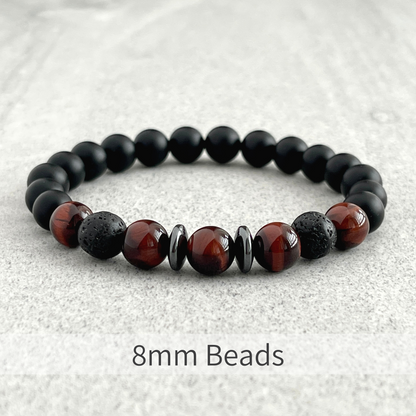 Matte Onyx, Red Tiger Eye, Black Lava with Hematite Bracelet