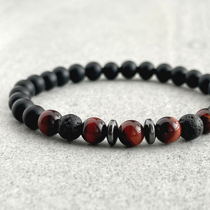 Matte Onyx, Red Tiger Eye, Black Lava with Hematite Bracelet