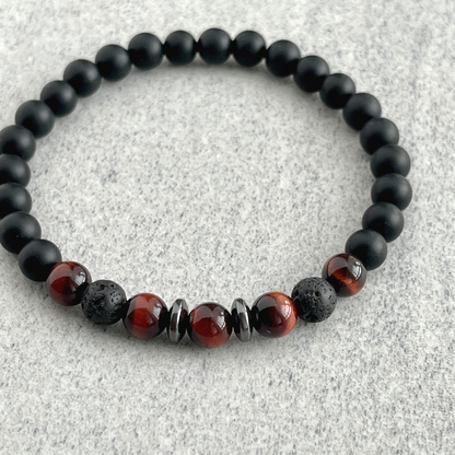 Matte Onyx, Red Tiger Eye, Black Lava with Hematite Bracelet