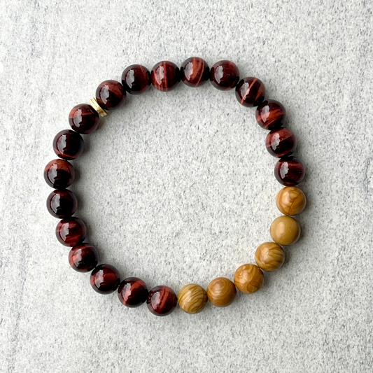 Red Tiger Eye & Wood Jasper Beaded Bracelet