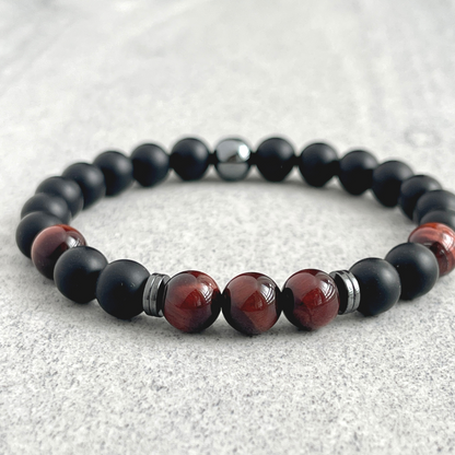 Stylish Onyx Red Tiger Eye Bracelet