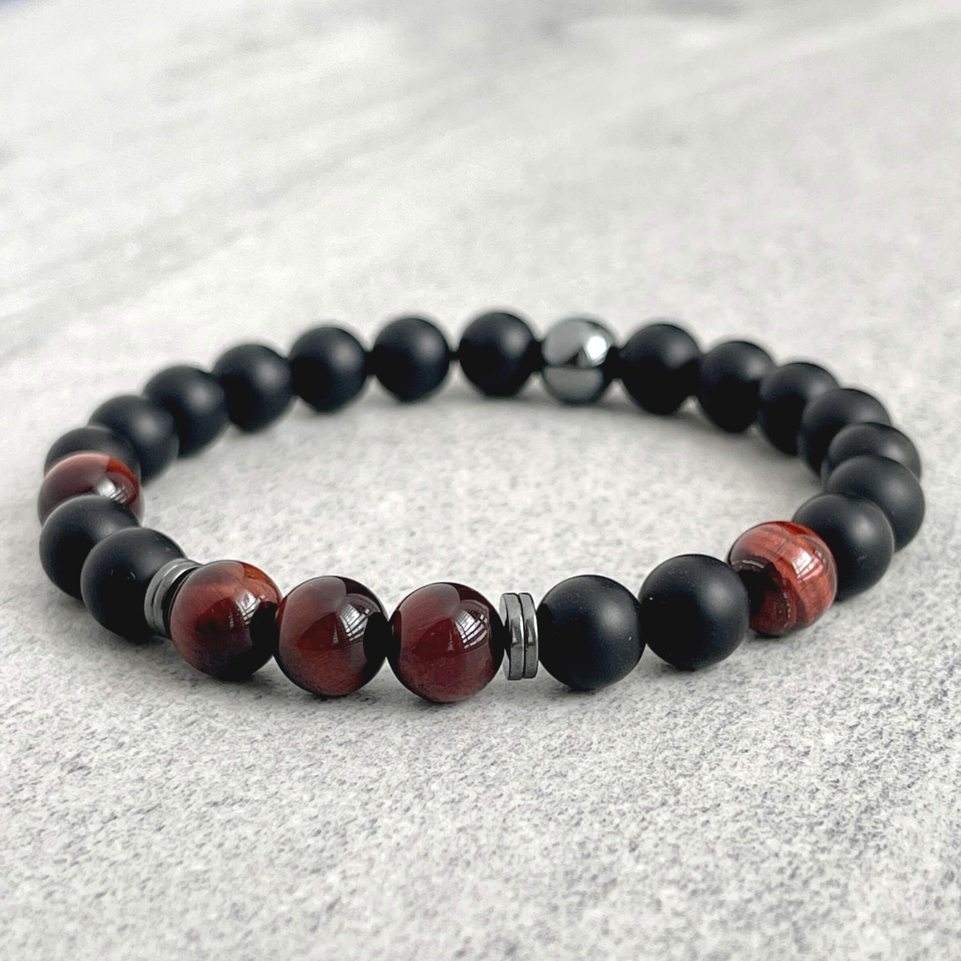 Modern Onyx Red Tiger Eye Bracelet