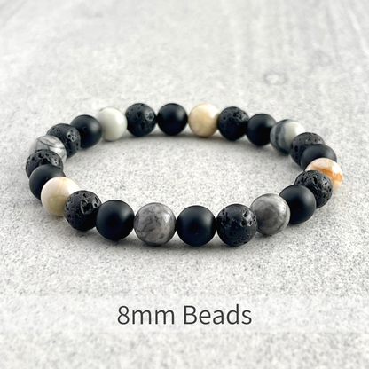 Silver Picasso Jasper, Matte Onyx & Black Lava Bracelet