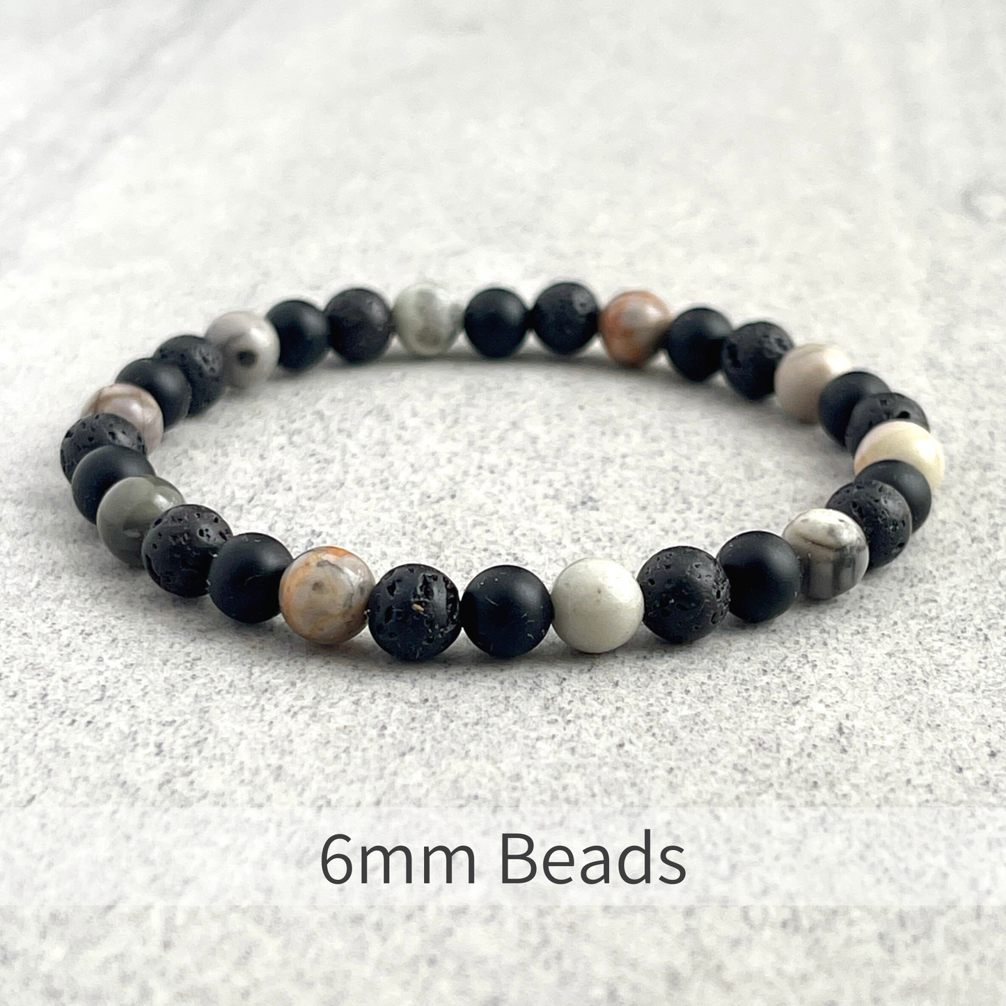 Silver Picasso Jasper, Matte Onyx & Black Lava Bracelet