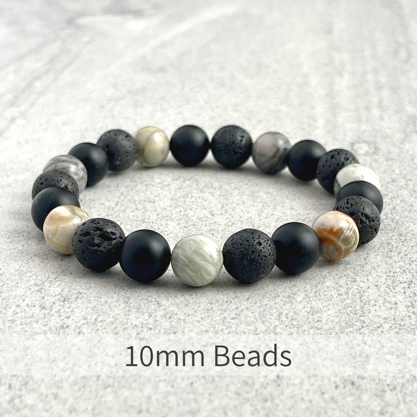 Silver Picasso Jasper, Matte Onyx & Black Lava Bracelet