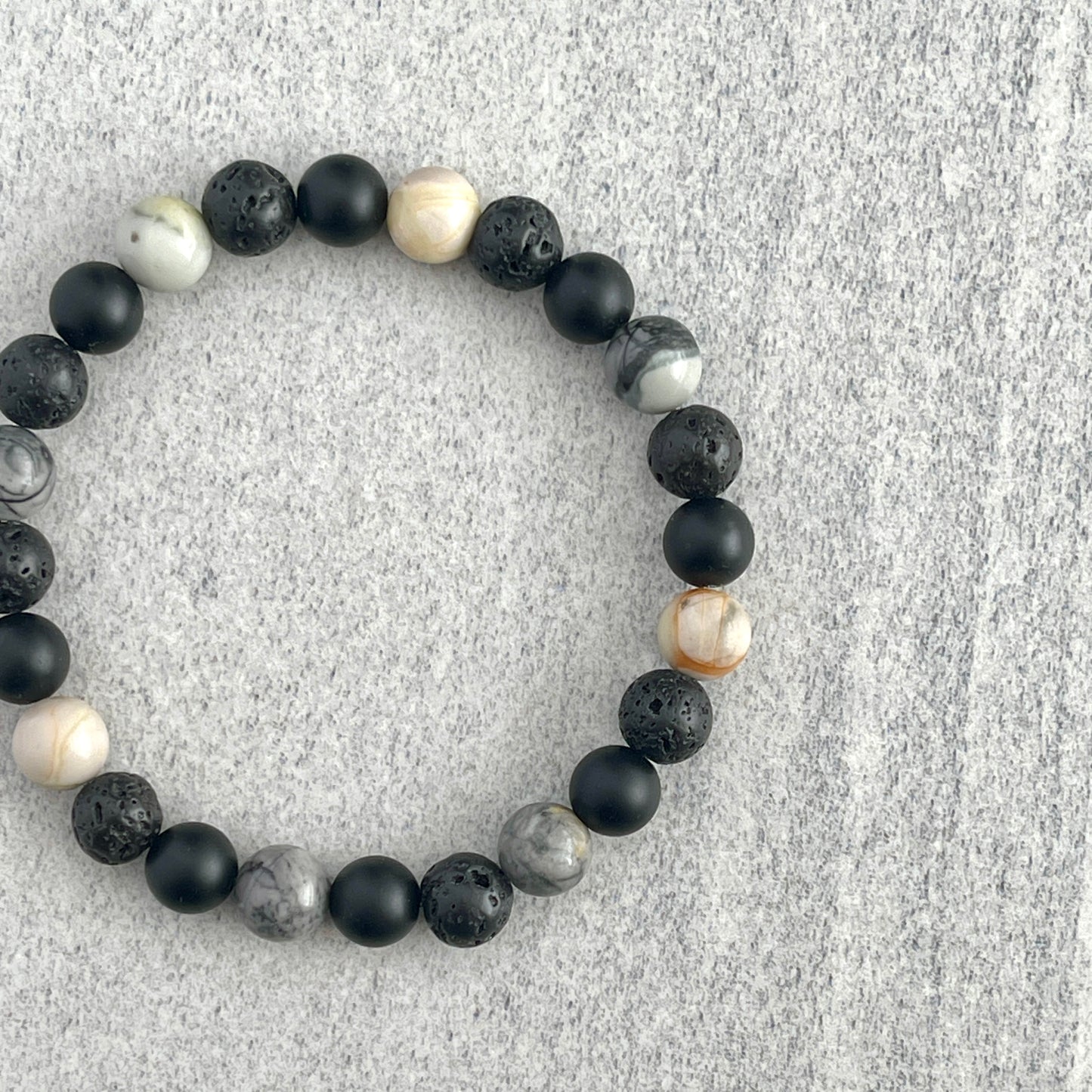 Silver Picasso Jasper, Matte Onyx & Black Lava Bracelet