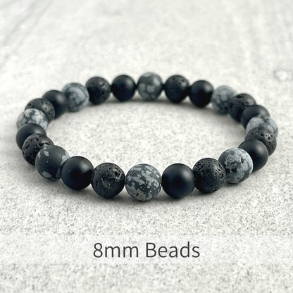 Matte Snowflake Obsidian, Matte Onyx & Black Lava Bracelet