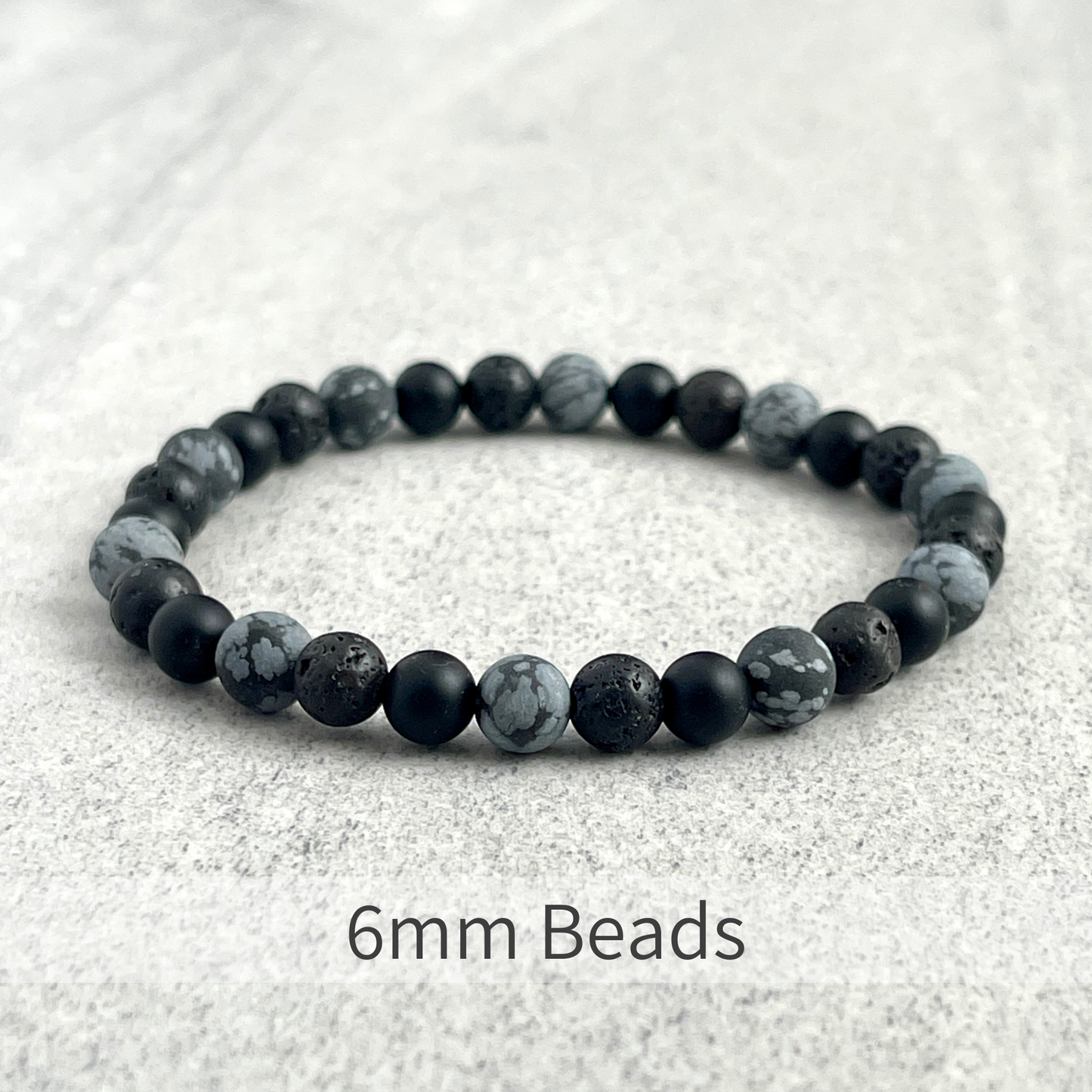 Matte Snowflake Obsidian, Matte Onyx & Black Lava Bracelet