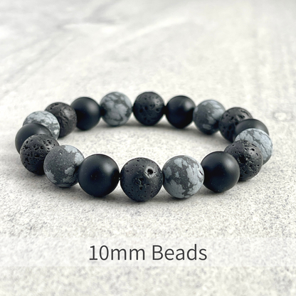 Matte Snowflake Obsidian, Matte Onyx & Black Lava Bracelet