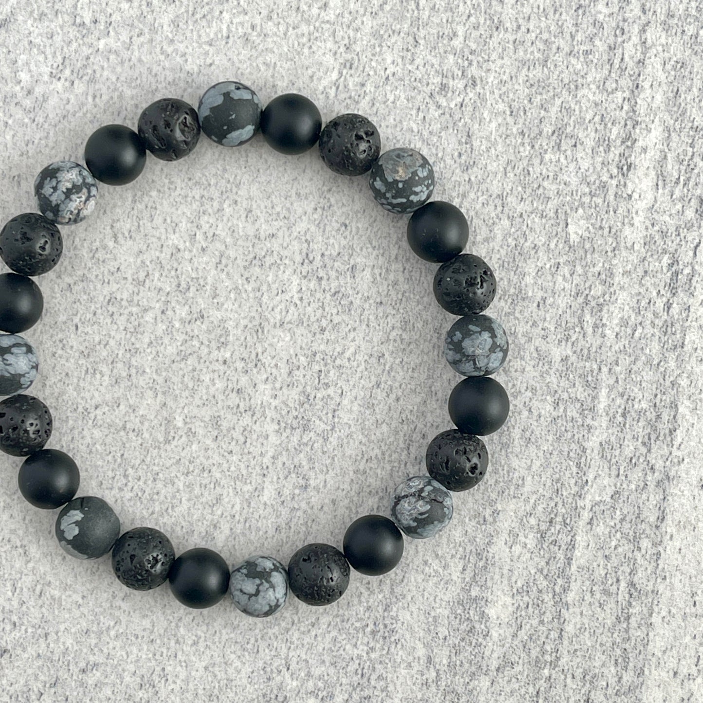 Matte Snowflake Obsidian, Matte Onyx & Black Lava Bracelet