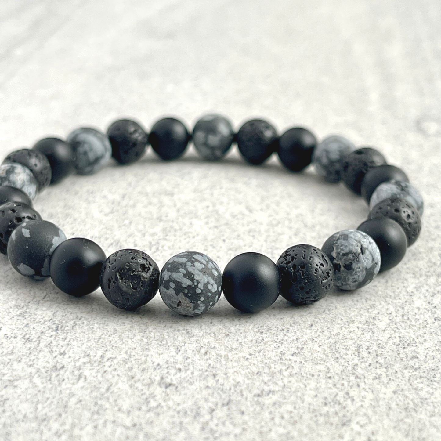 Matte Snowflake Obsidian, Matte Onyx & Black Lava Bracelet