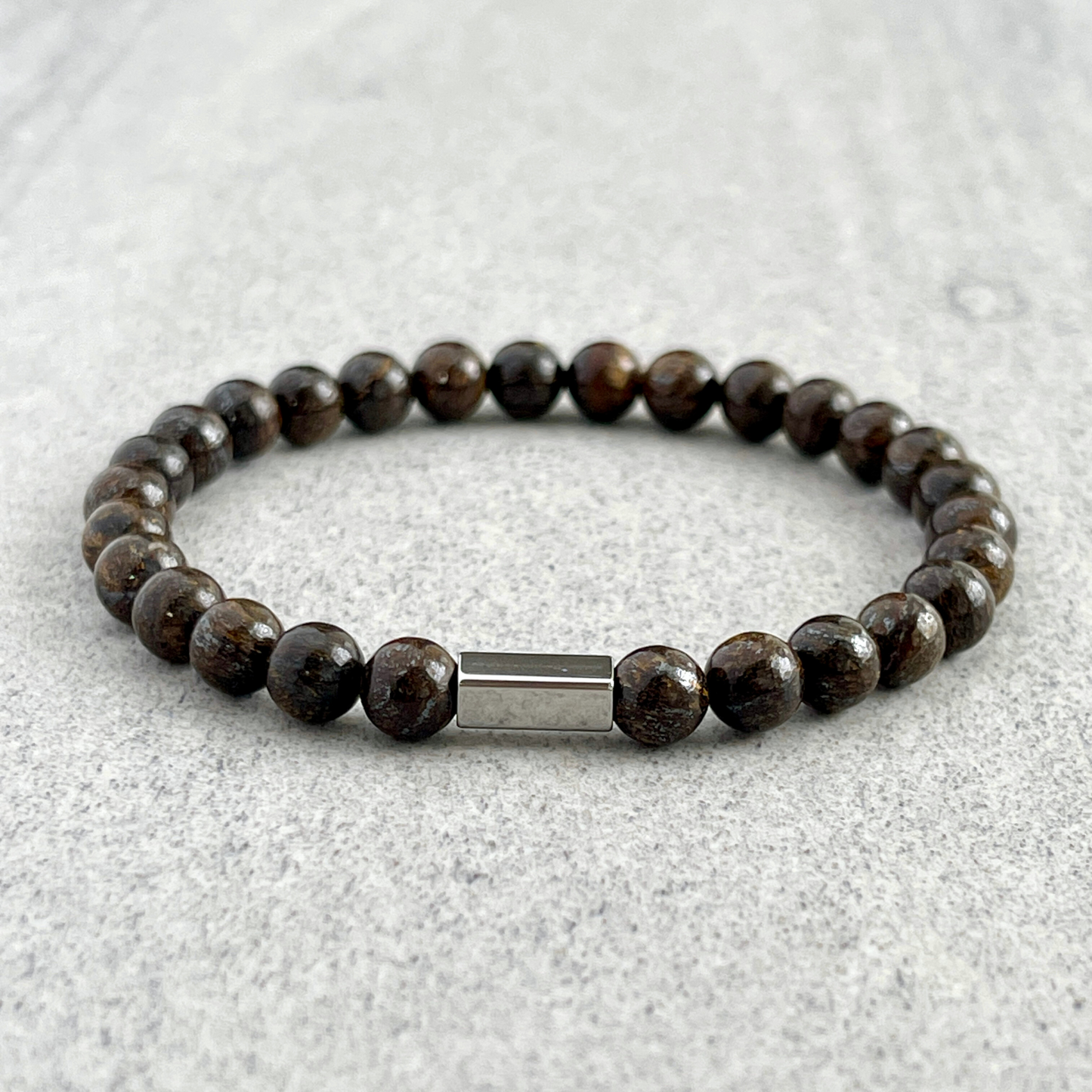 Bronzite Beaded Bracelet with Stainless Steel Accent