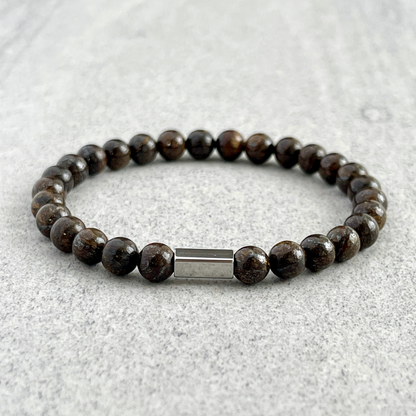 Bronzite Beaded Bracelet with Stainless Steel Accent