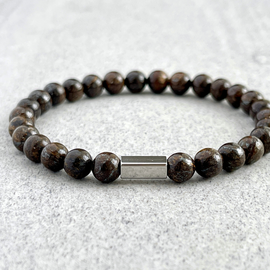 Bronzite Beaded Bracelet with Stainless Steel Accent