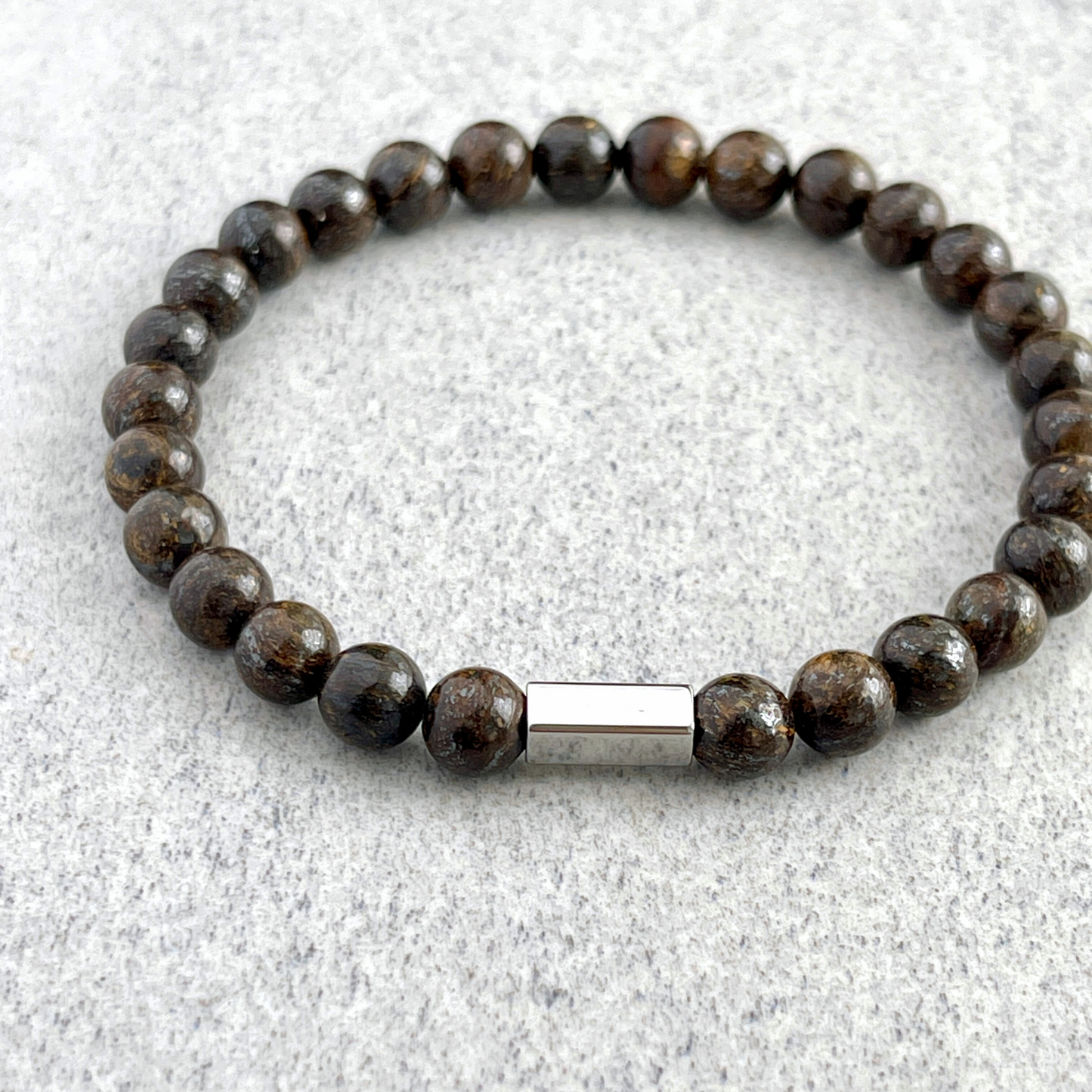 Bronzite Beaded Bracelet with Stainless Steel Accent