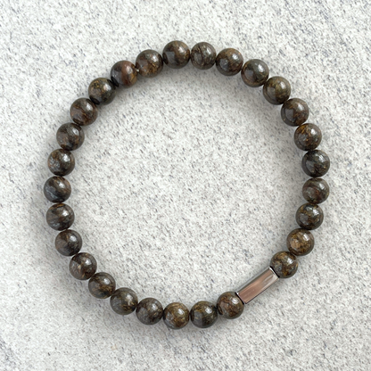 Bronzite Beaded Bracelet with Stainless Steel Accent