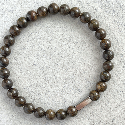 Bronzite Beaded Bracelet with Stainless Steel Accent