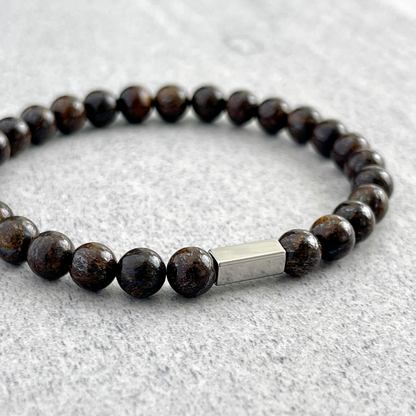 Bronzite Beaded Bracelet with Stainless Steel Accent