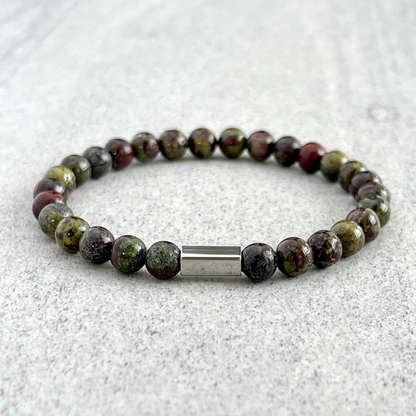 Dragon Blood Jasper Beaded Bracelet with Stainless Steel Accent