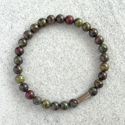 Dragon Blood Jasper Beaded Bracelet with Stainless Steel Accent