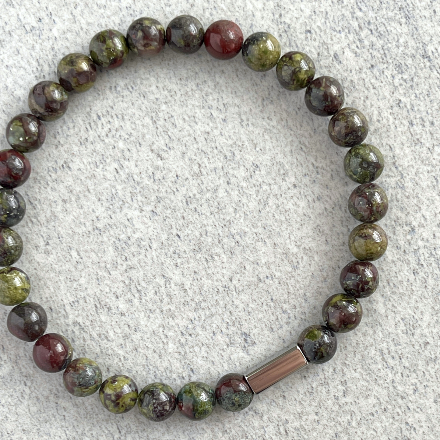 Dragon Blood Jasper Beaded Bracelet with Stainless Steel Accent