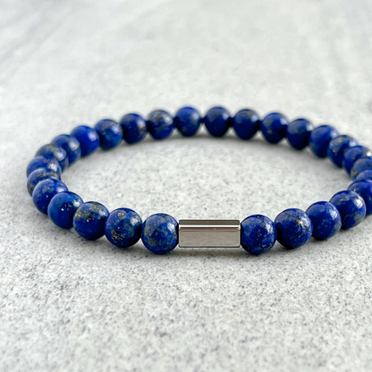 Lapis Lazuli Beaded Bracelet with Stainless Steel Accent