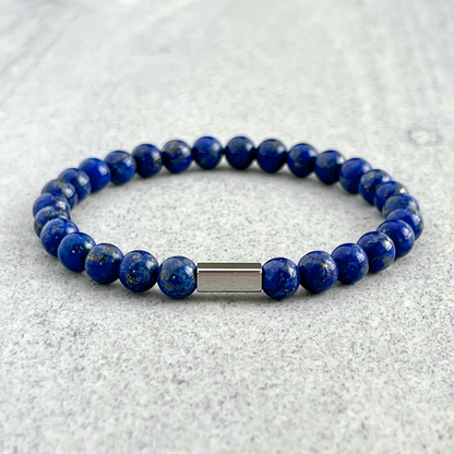 Lapis Lazuli Beaded Bracelet with Stainless Steel Accent