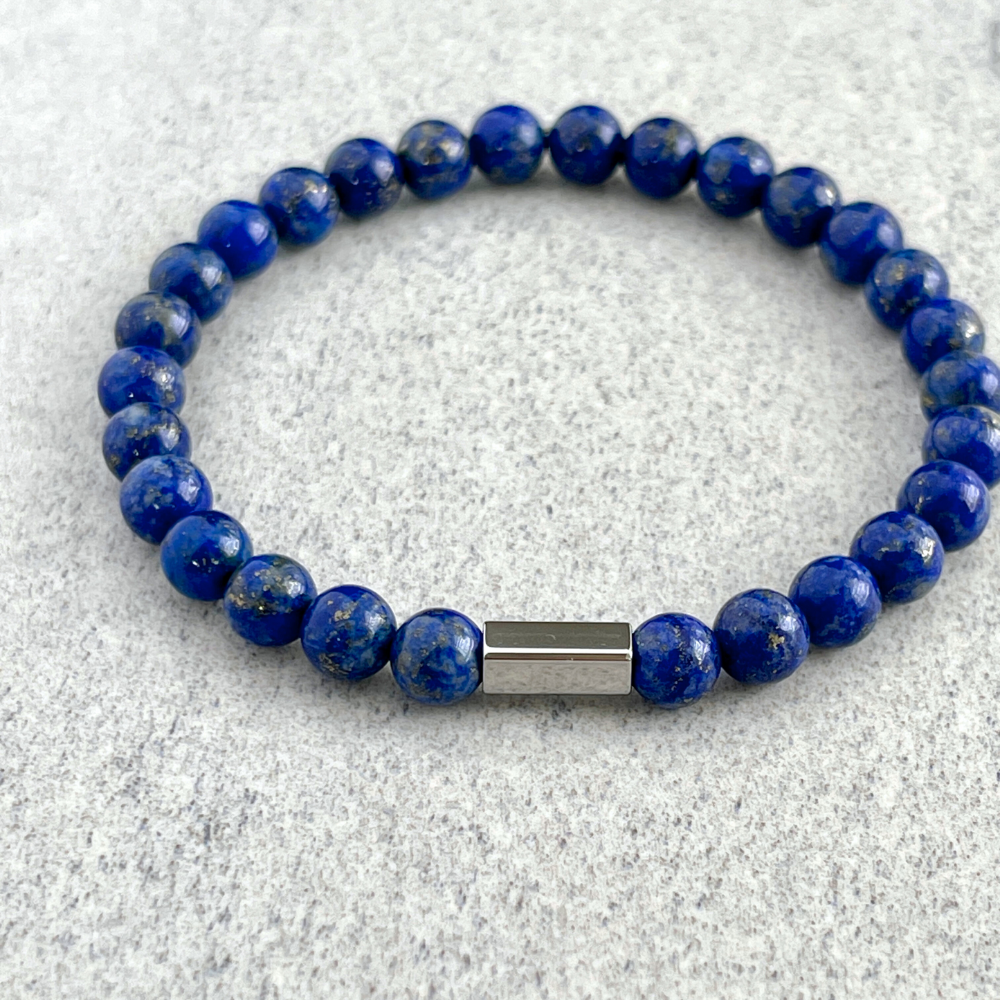 Lapis Lazuli Beaded Bracelet with Stainless Steel Accent