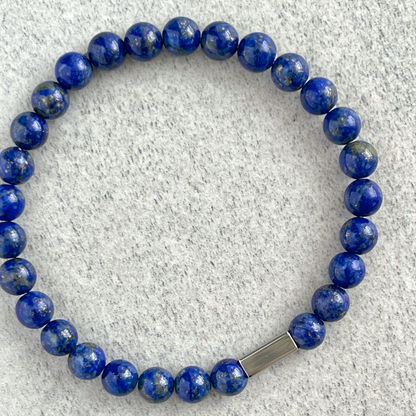 Lapis Lazuli Beaded Bracelet with Stainless Steel Accent