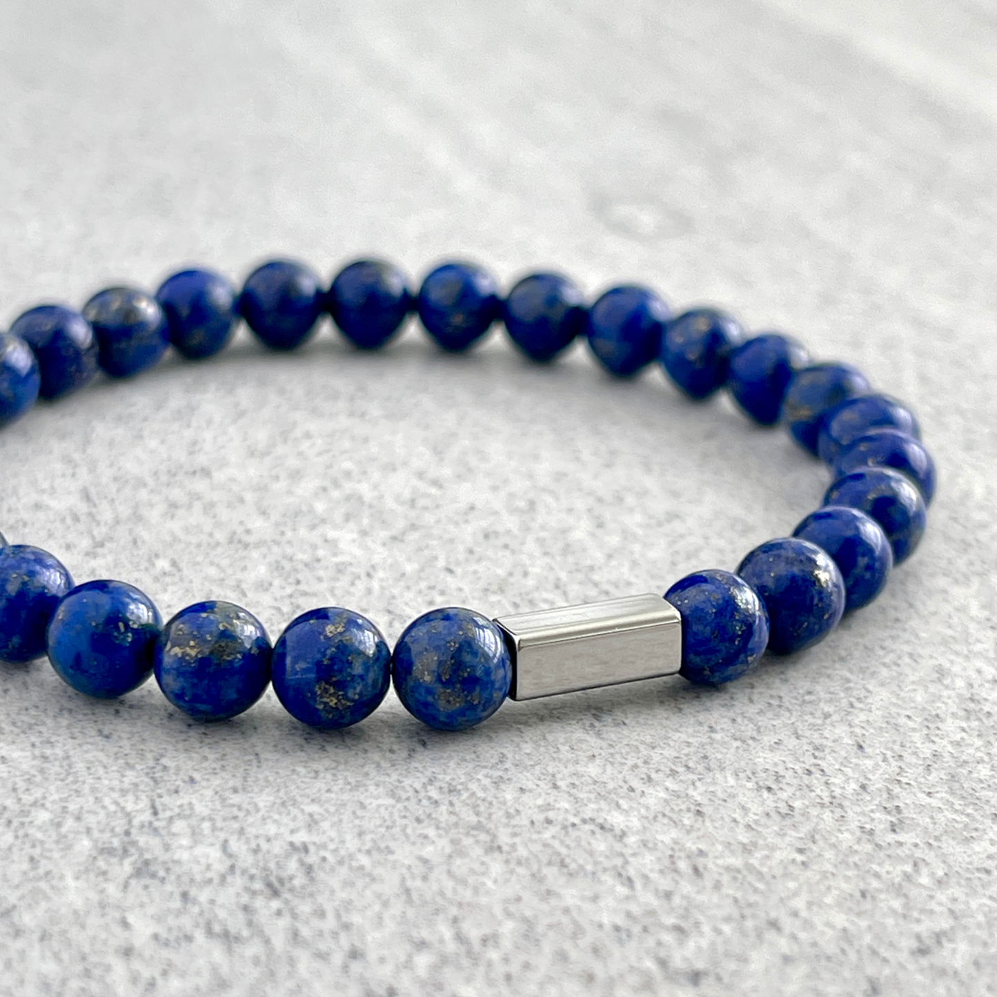 Lapis Lazuli Beaded Bracelet with Stainless Steel Accent