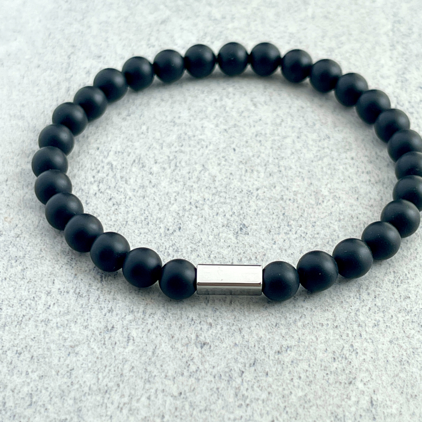 Matte Onyx Beaded Bracelet with Stainless Steel Accent